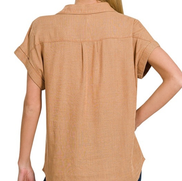 NWT - Linen Blend Acid Washed Button Down Batwing Sleeve Shirt-Ash Black- M - Picture 5 of 9